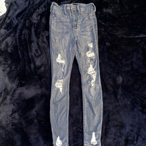 Hollister Blue Skinny Jeans with Distressed Detailing